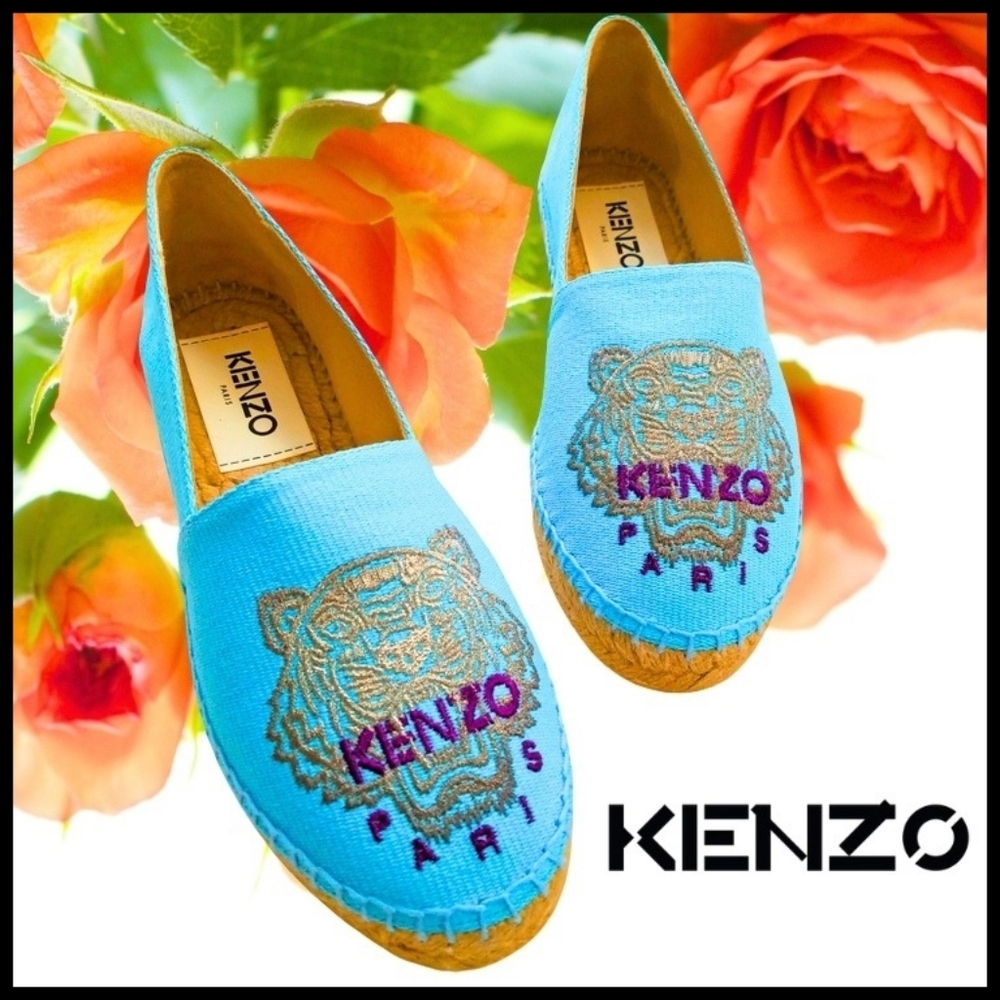 NWT Kenzo Tiger-Embroidered Cotton-Canvas Espadrilles